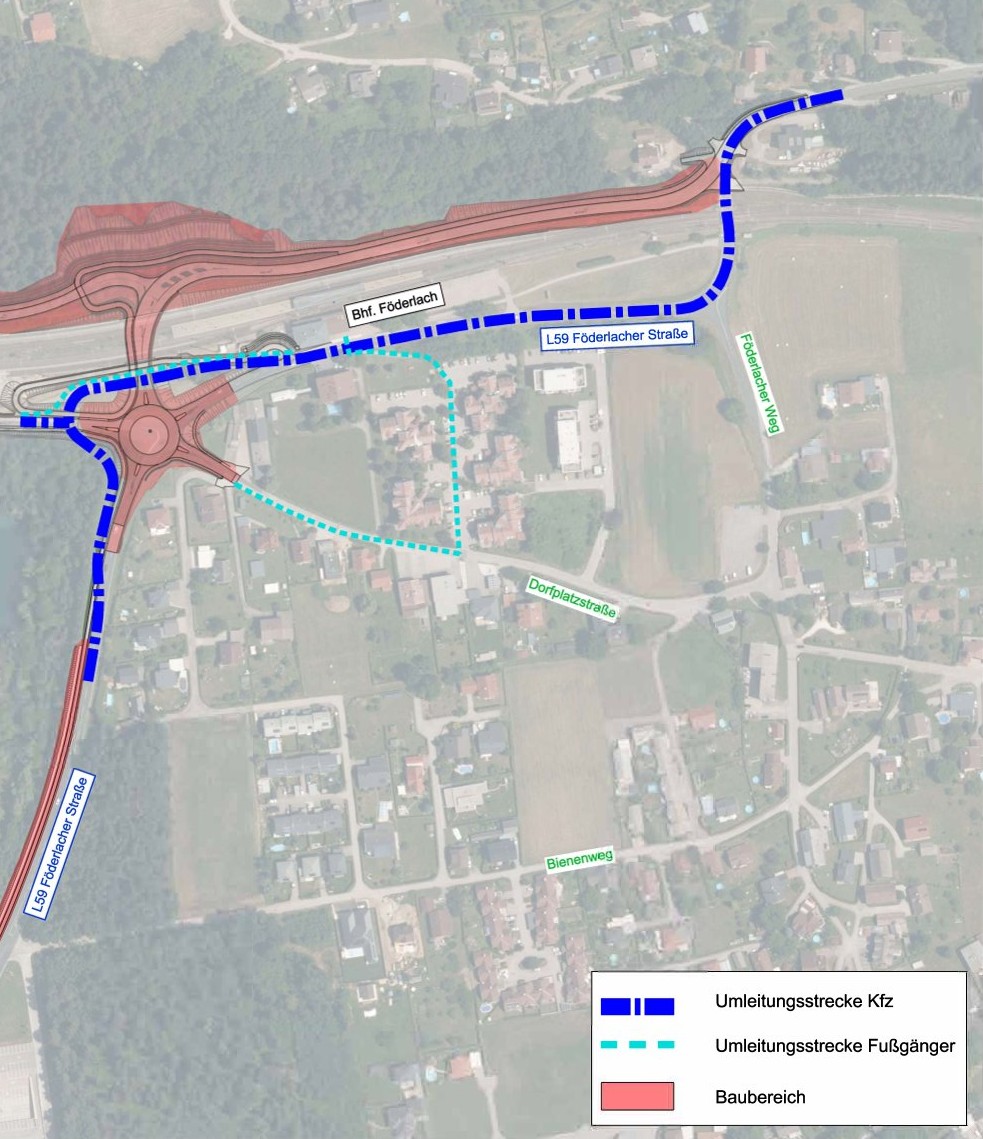Der Verlauf der provisorischen Umleitungsstraße
